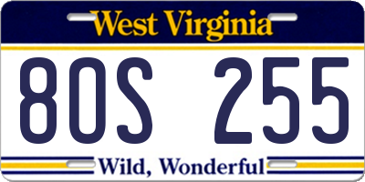 WV license plate 8OS255
