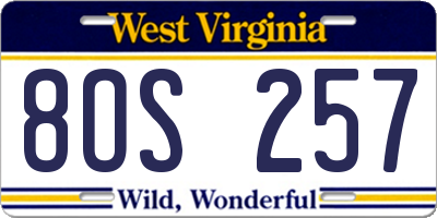 WV license plate 8OS257
