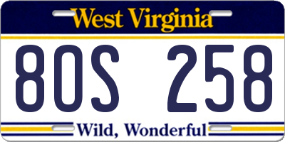 WV license plate 8OS258