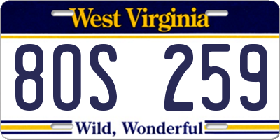 WV license plate 8OS259