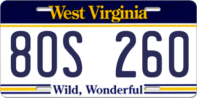WV license plate 8OS260