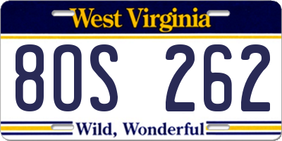 WV license plate 8OS262