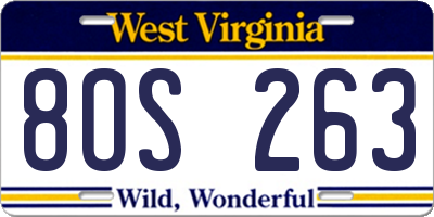 WV license plate 8OS263