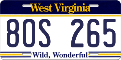 WV license plate 8OS265