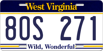 WV license plate 8OS271