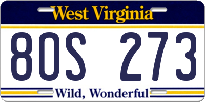 WV license plate 8OS273