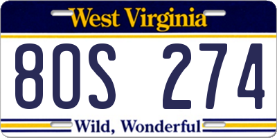 WV license plate 8OS274