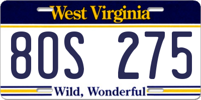 WV license plate 8OS275