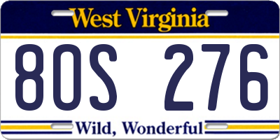 WV license plate 8OS276