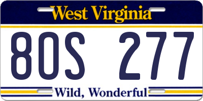 WV license plate 8OS277