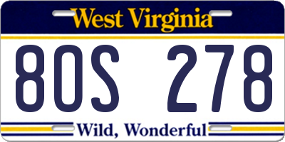 WV license plate 8OS278