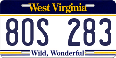 WV license plate 8OS283