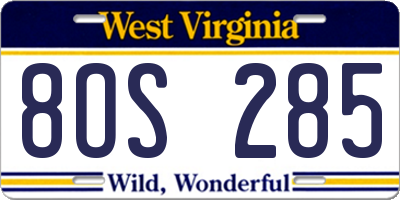 WV license plate 8OS285