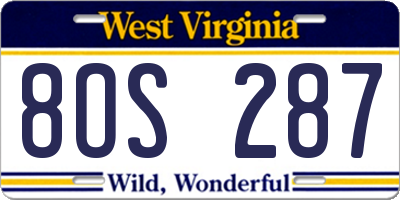 WV license plate 8OS287