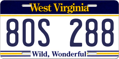 WV license plate 8OS288