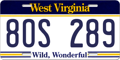 WV license plate 8OS289