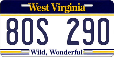 WV license plate 8OS290