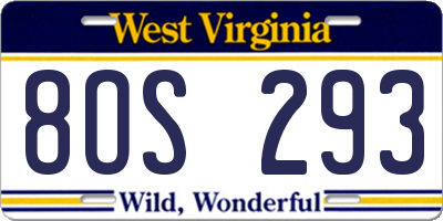 WV license plate 8OS293