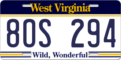WV license plate 8OS294