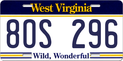 WV license plate 8OS296