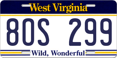 WV license plate 8OS299