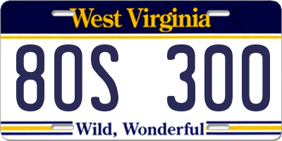 WV license plate 8OS300