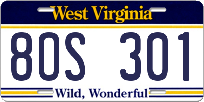 WV license plate 8OS301