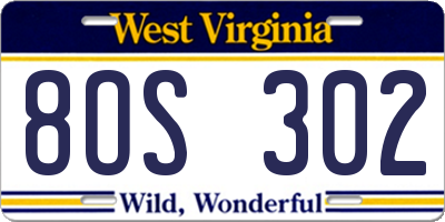 WV license plate 8OS302
