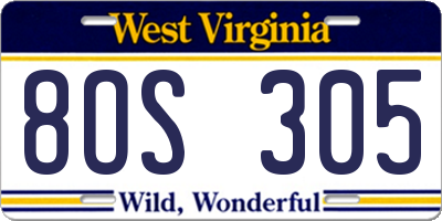 WV license plate 8OS305