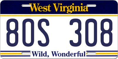WV license plate 8OS308