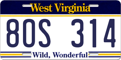 WV license plate 8OS314