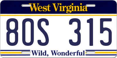 WV license plate 8OS315