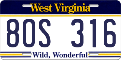 WV license plate 8OS316