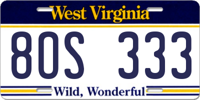WV license plate 8OS333