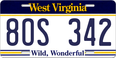 WV license plate 8OS342