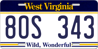 WV license plate 8OS343