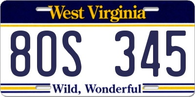 WV license plate 8OS345