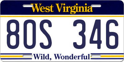 WV license plate 8OS346
