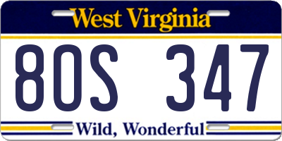 WV license plate 8OS347