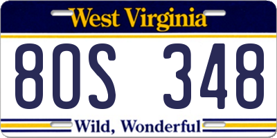 WV license plate 8OS348