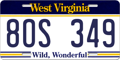 WV license plate 8OS349