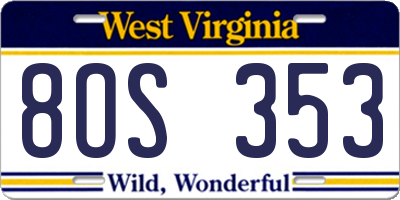 WV license plate 8OS353