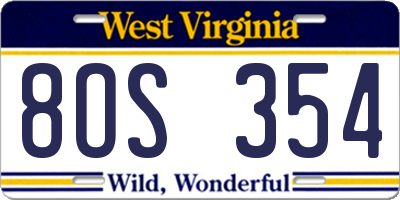 WV license plate 8OS354