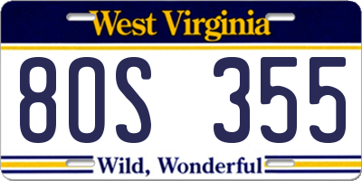 WV license plate 8OS355