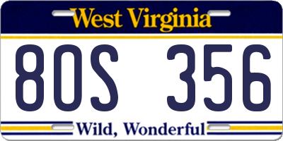 WV license plate 8OS356