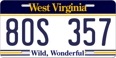 WV license plate 8OS357