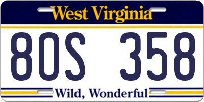 WV license plate 8OS358