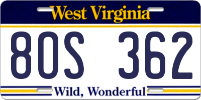 WV license plate 8OS362