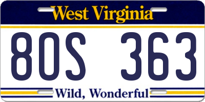 WV license plate 8OS363