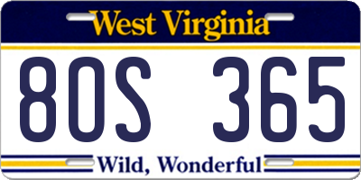 WV license plate 8OS365